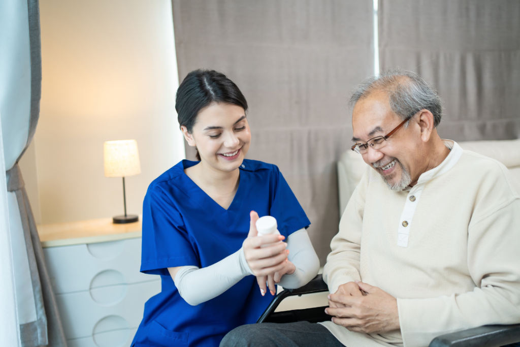 nurse discussing with patient how to heal an open wound